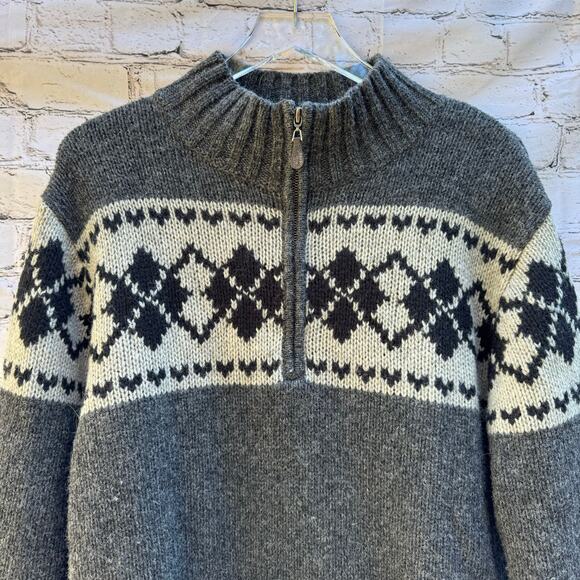 LL Bean Sweater Pullover 1/4 Zip 100% Shetland Wool XL Fair Isle Winter Warm - Picture 3 of 8